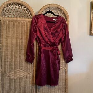 Chetta B Deep Red Satin Wrap Dress